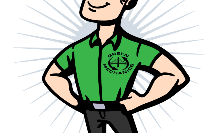 green mechanics logo character